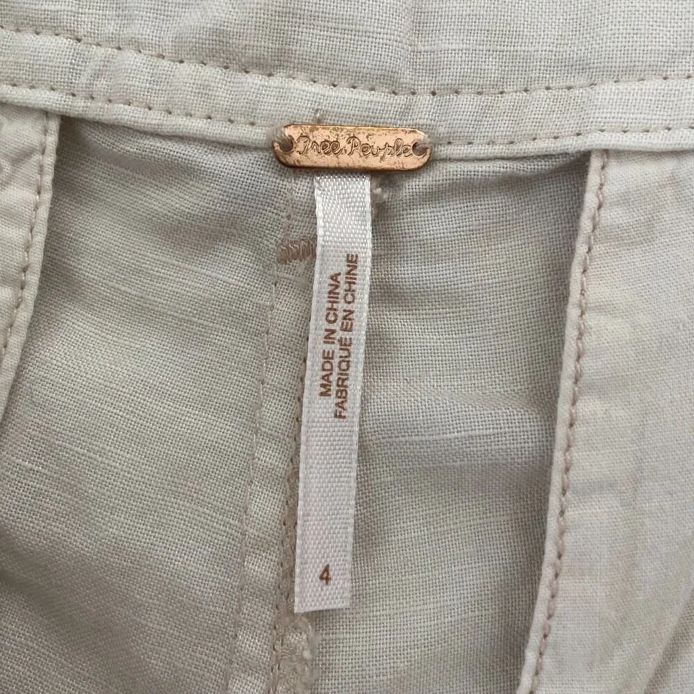 Free People Womens 4 Wide Leg Linen Lyocell Pants Ivory Beige Pleated Trousers